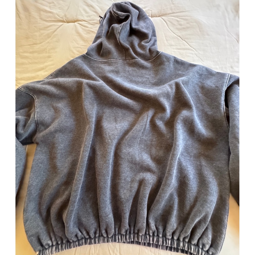 ZENANA Acid Wash Quarter Zip Hoodie Gray Oversized Fleece Pullover Size Medium - Picture 3 of 11